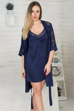 Комлект нічна сорочка і халат жіночий XXL К810н Синій