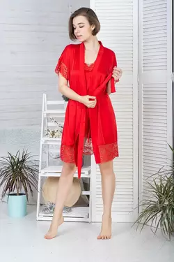 Комплект з мереживом халат и піжама Кк1041п XXL+ Червоний