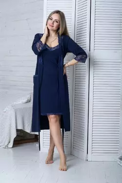 Комплект домашній халат и сорочка К1111н Синій