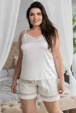 Жіноча піжама шовкова в великих розмірах Па1090 Айворі