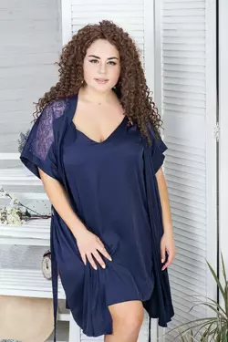 Комплект шовковий халат и нічна сорочка К1015н Синій