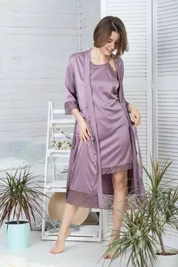 Жіночий комплект з подовженим халатом та сорочкою К1082н
