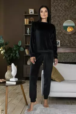Тепла велюрова піжама кофта з брюками Пч1500 Чорний